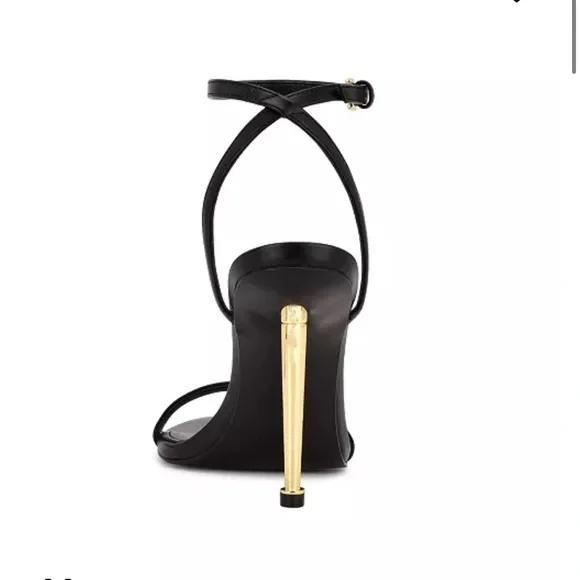 Nine West Reina Black and Gold Women's Stiletto Sandals - Picture 3 of 11